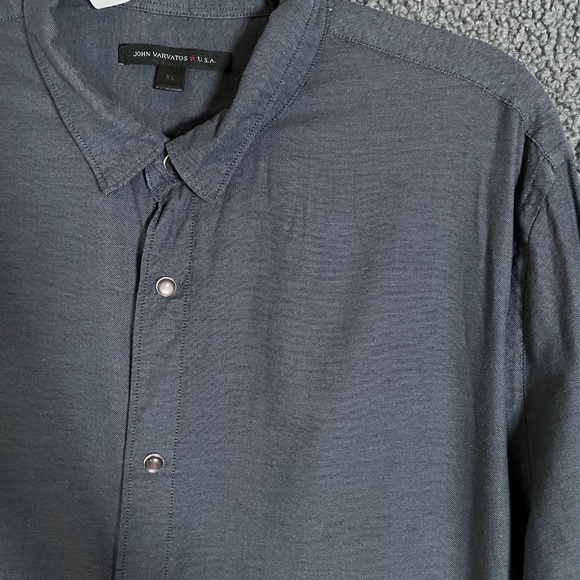 John Varvatos USA Cotton Chambray Snap Button Long Sleeve Shirt - Men's Size XL - Picture 2 of 7